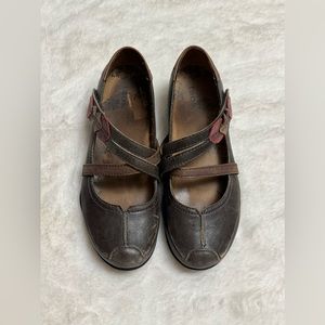 Taos Brown Leather Jigsaw Mary Jane Comfort Shoes Size US 9.5 Boho Funky Hippie